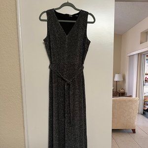 Ladies Jumpsuit for Evening Wear Metallic Knit Dark Silver